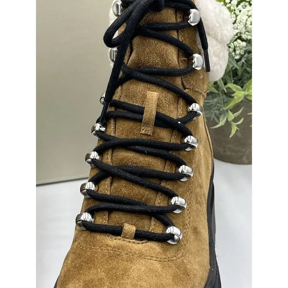 Marc Fisher Womens Pierson Lug Sole Combat Boot Leather/ Shearling‎ Fur 6.5M New